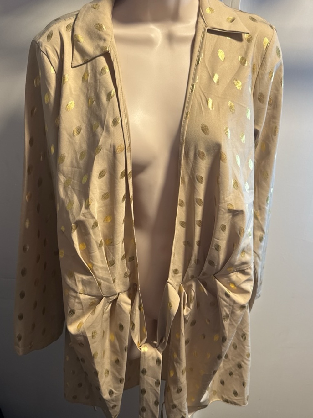 SHEIN Beige Jacket with Gold Metallic Dot Print